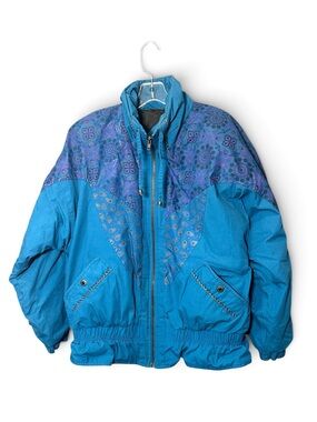 Vintage 90s New York Girl NYG Ski Jacket M Teal Purple Colorblock Windbreaker